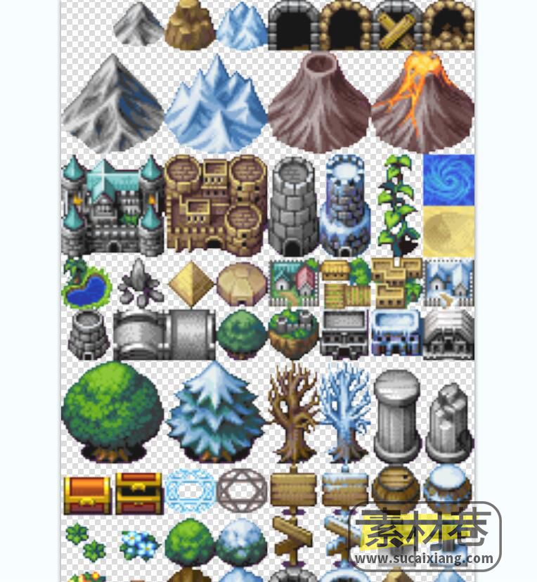 2dRPG游戏木门铁窗树木雕像山谷城堡素材