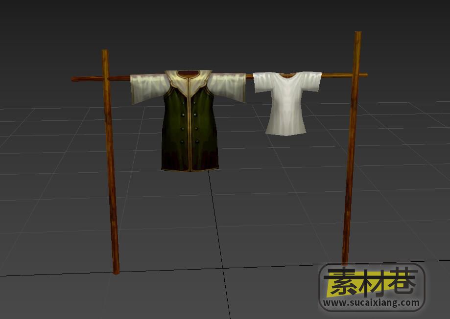 游戏中世纪风木架晒衣服模型