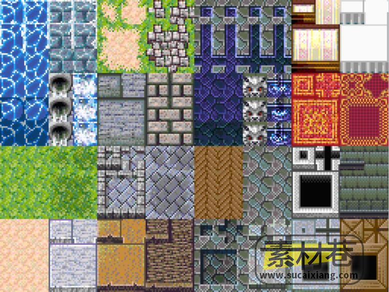 2d像素RPG游戏各种砖石地面瓷砖素材