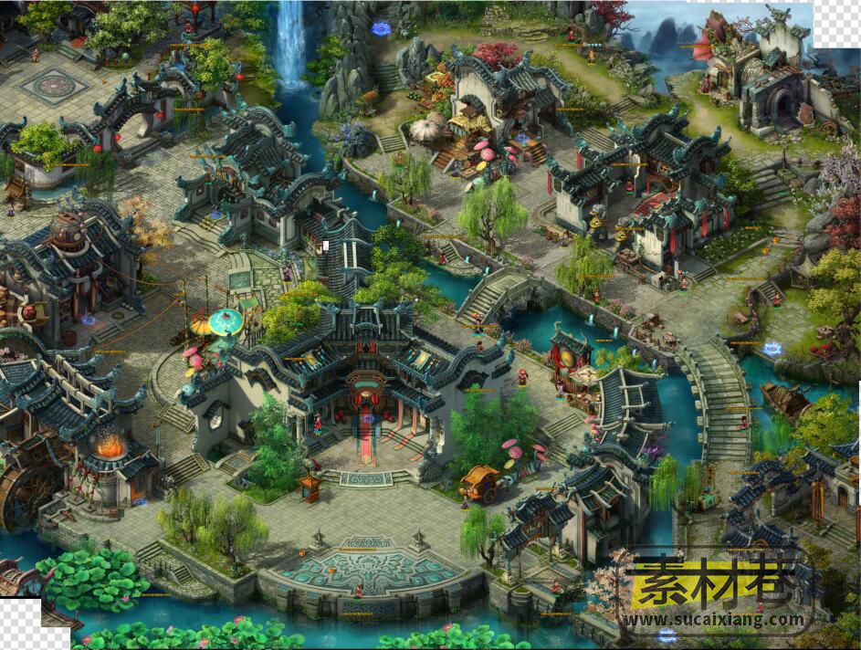 2.5D游戏古典水边小镇地图场景素材
