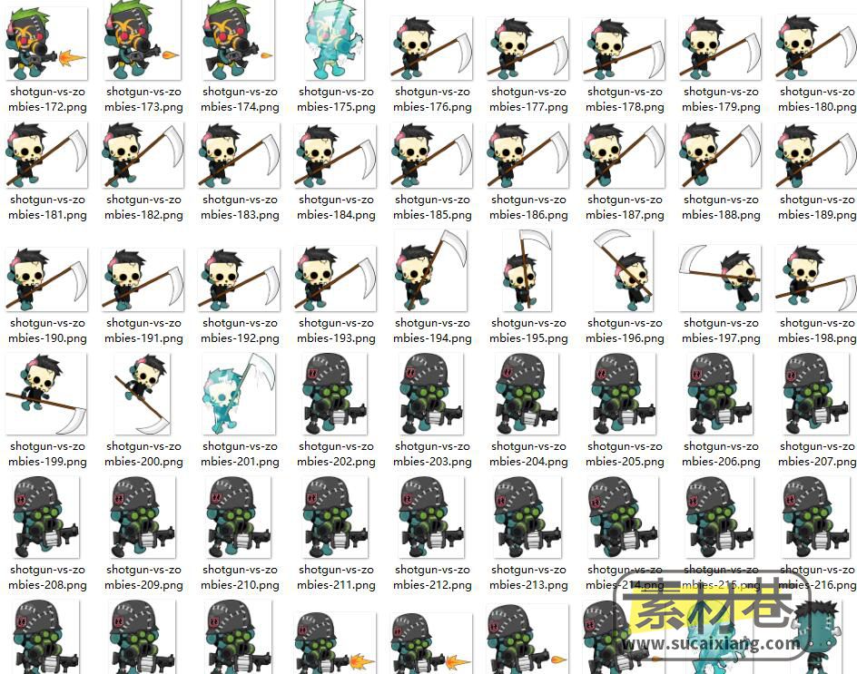 2D横版僵尸士兵人物动画序列素材