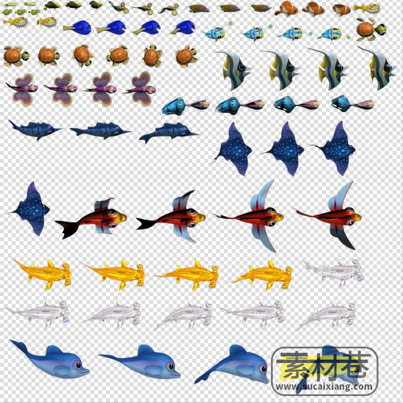 2D海底捕鱼游戏各种鱼类动画素材