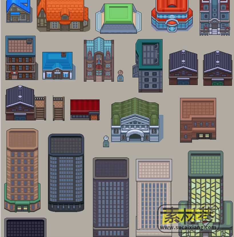 2DRPG游戏现代大厦住宅地铺城市建筑素材