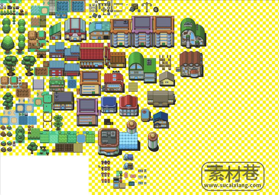 2DRPG游戏现代大厦住宅地铺城市建筑素材