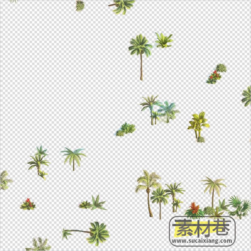 2D椰树植被碎石花草游戏素材