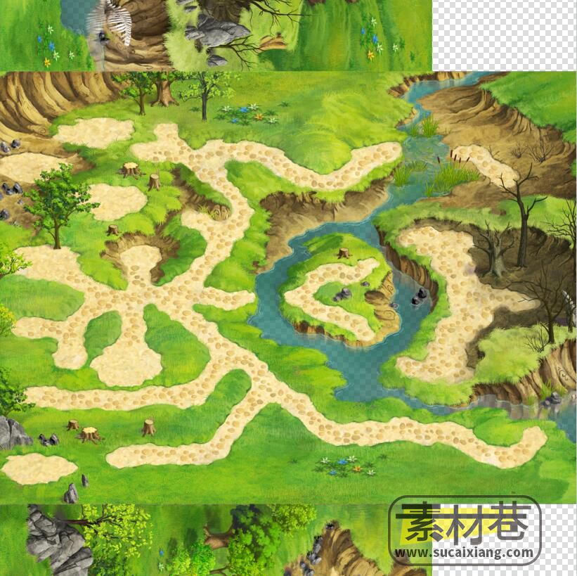 2D山川丘陵盆地等各种地形道路游戏素材
