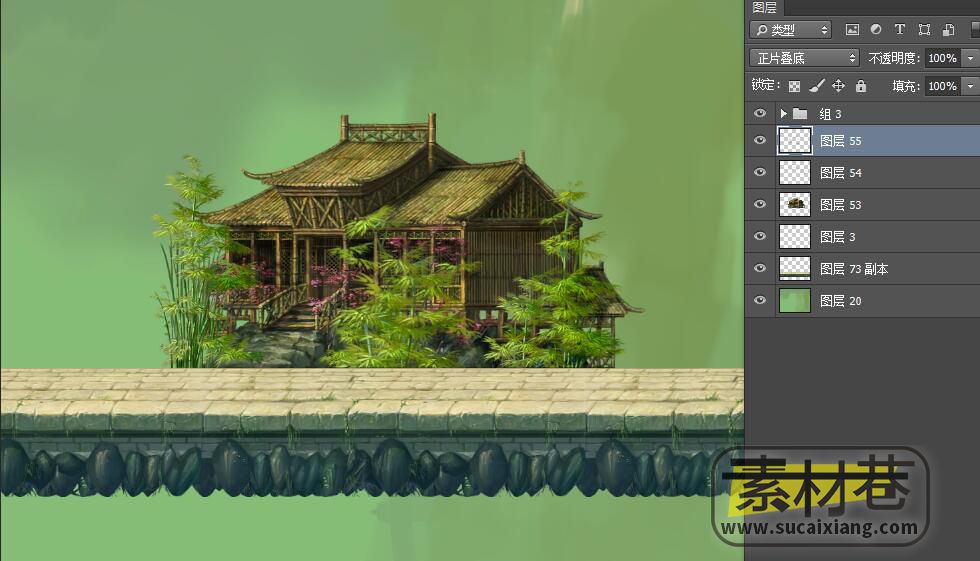 2D横版多种古典风竹制房屋建筑游戏素材
