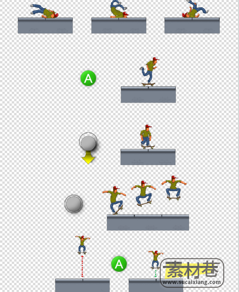 2d像素滑板男孩序列动作游戏素材
