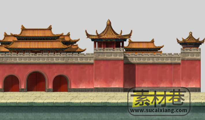 2D横版游戏皇宫城墙背景素材