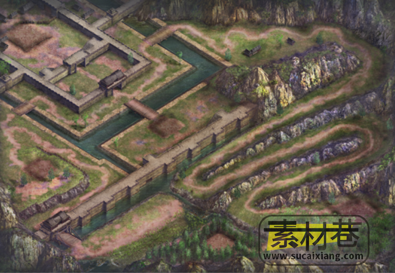2D俯视角度山川河流森林游戏场景素材