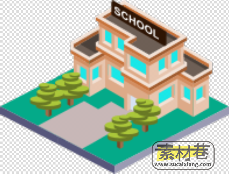 2D立体城市道路房屋树木地图拼块模拟经营类游戏素材