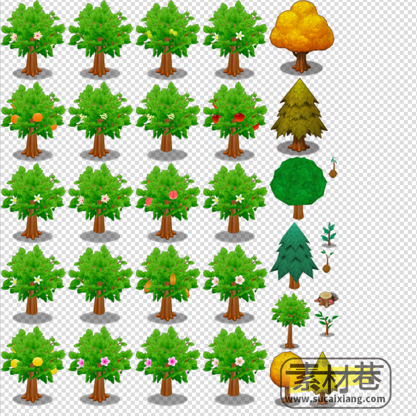 2D卡通果树花树游戏素材
