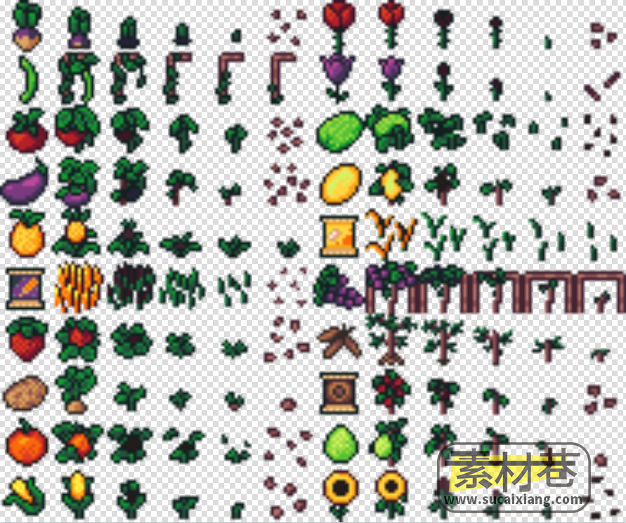 2D像素风格农场蔬菜植物游戏素材