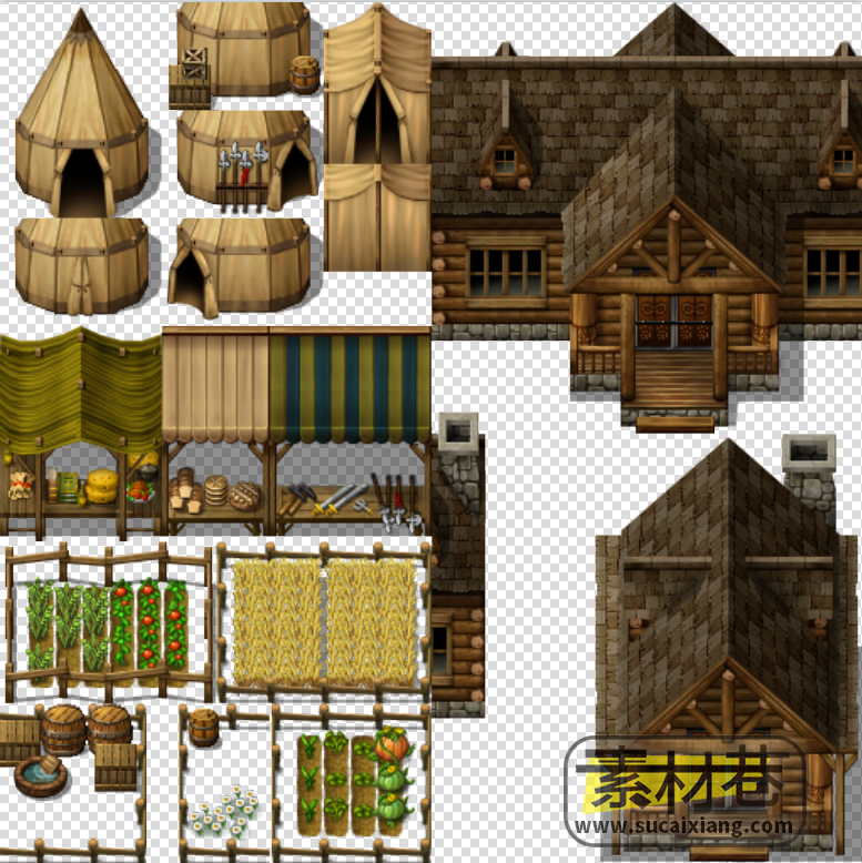 2d西方中世纪房屋建筑门窗道具游戏素材