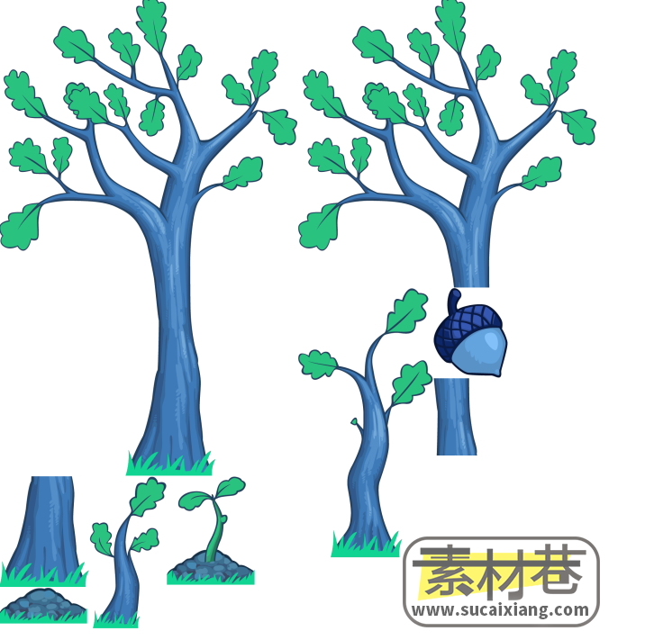 2D手绘风格树木树干游戏素材
