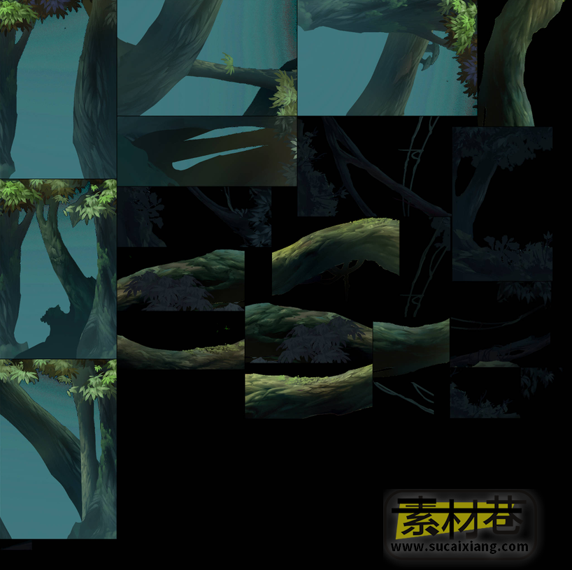 2D武侠横版游戏树木建筑野草贴图素材