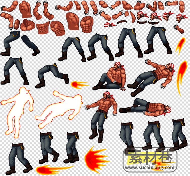2D横版街机格斗游戏人物角色身体骨骼部件素材