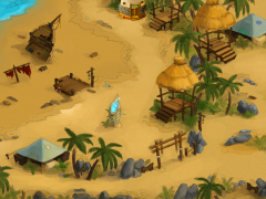 2D海滩椰树小屋游戏场景素材